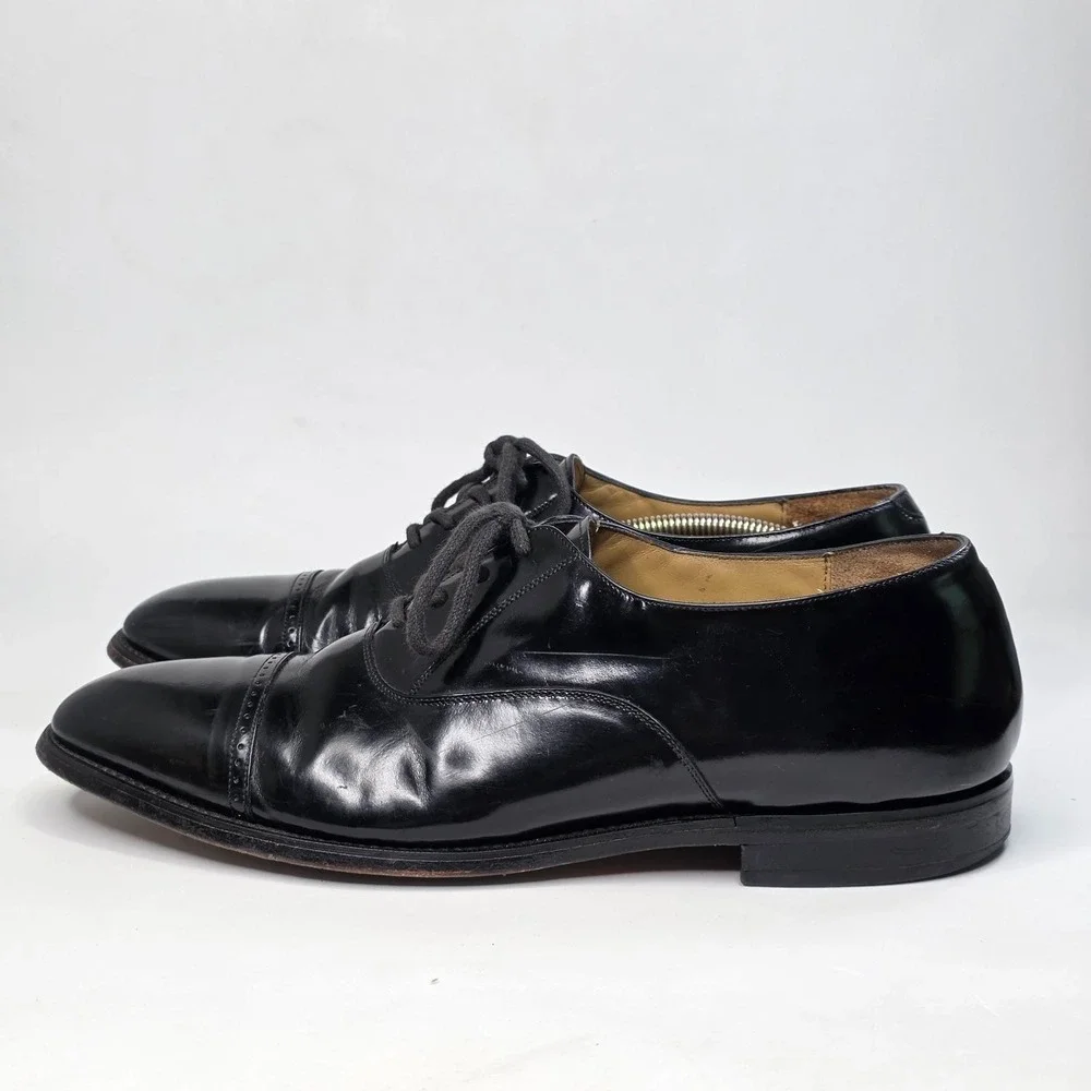 Johnston & Murphy Men's 10.5 N Black Leather Cap-toe Oxford Dress Shoes